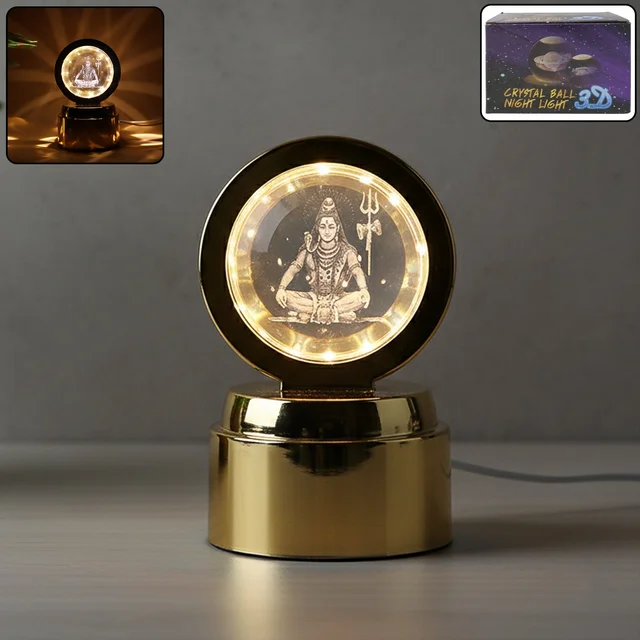 Mahadev 3D Crystal Ball Night Light – Rotating LED Decorative Lamp