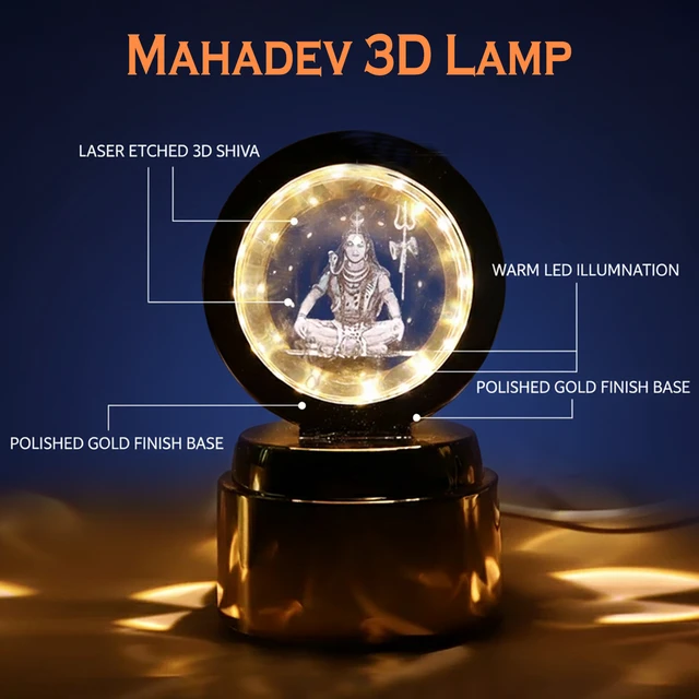 Mahadev 3D Crystal Ball Night Light – Rotating LED Decorative Lamp