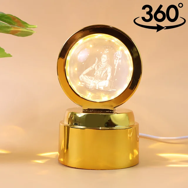 Mahadev 3D Crystal Ball Night Light – Rotating LED Decorative Lamp