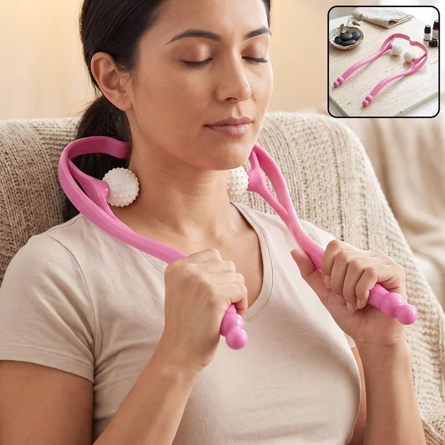 Manual Pink Neck Shoulder Massager with Spiky Ball for Pain Relief (1 Pc)