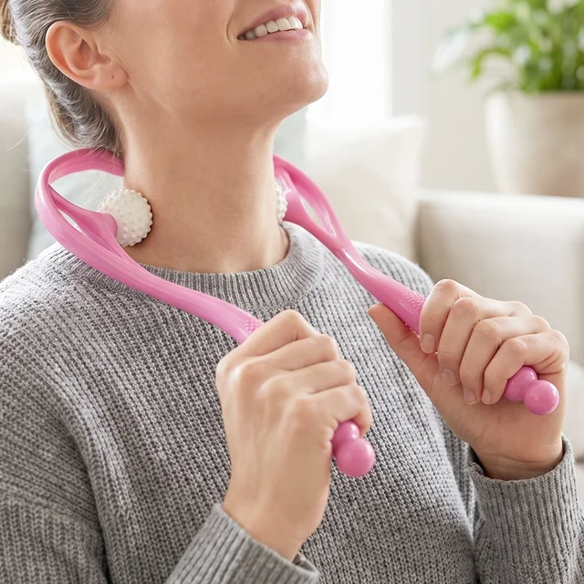 Manual Pink Neck Shoulder Massager with Spiky Ball for Pain Relief (1 Pc)