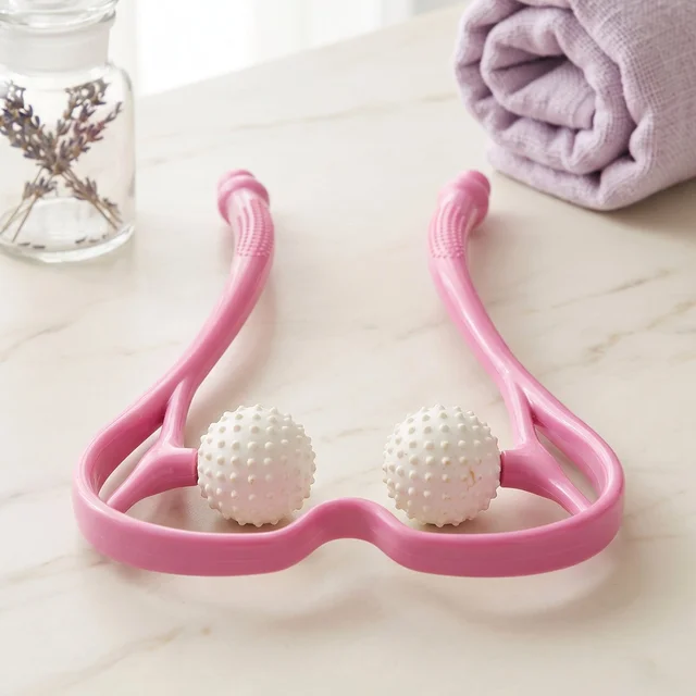 Manual Pink Neck Shoulder Massager with Spiky Ball for Pain Relief (1 Pc)