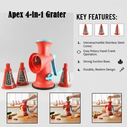 Manual Rotary Grater – 4 in 1 Interchangeable Blades for Easy Grating