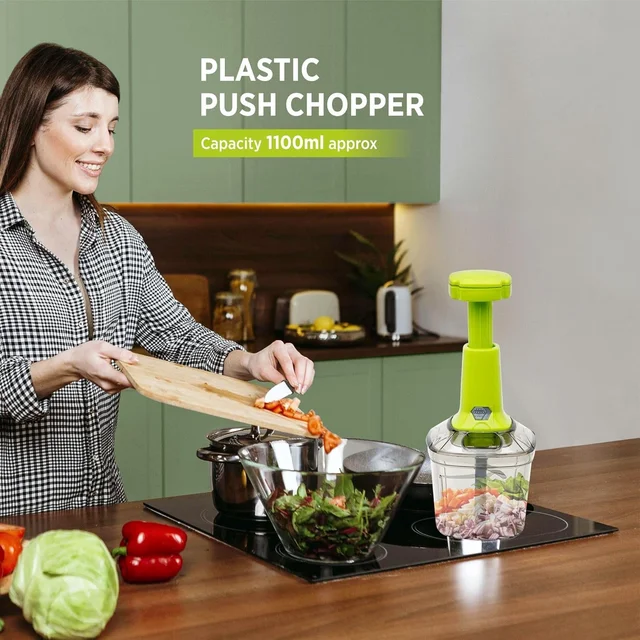 Manual Vegetable Chopper – 1100ML 2-in-1 Push Cutter | CookAura