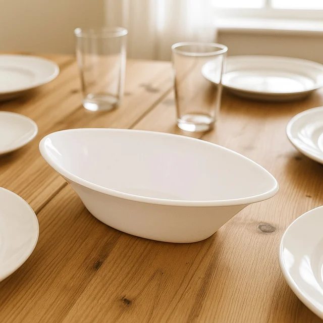 Marin Oval Serving Bowl – Deep, Elegant White Plastic Bowl