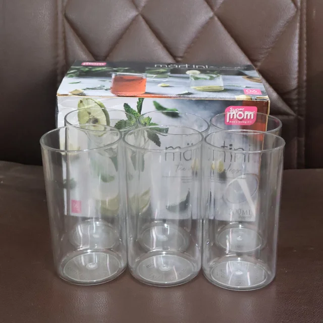 Martini Clear Glass Set – 6 Durable 300ml Plastic Tumblers