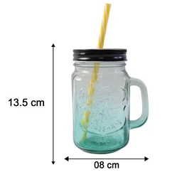Mason Jar with Handle – Glass Drinking Cup & BPA-Free Straw | Indo Glow