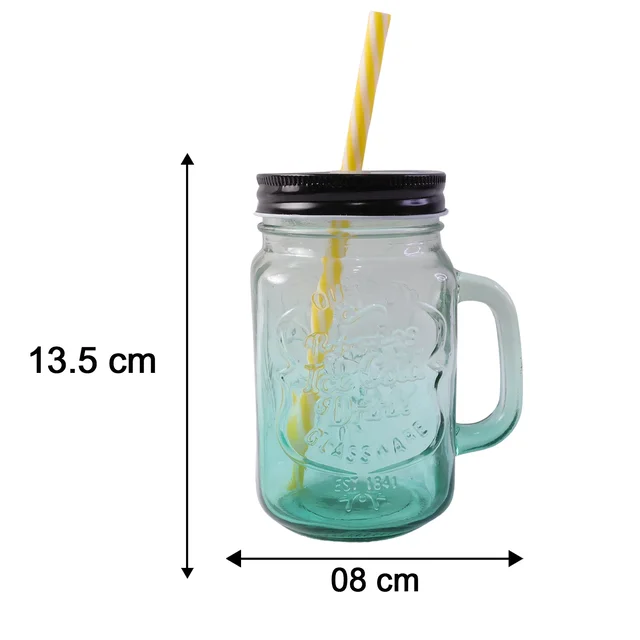 Mason Jar with Handle – Glass Drinking Cup & BPA-Free Straw | Indo Glow