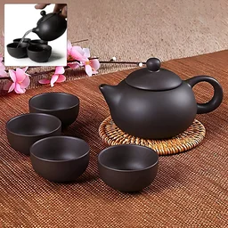 Matte Black Ceramic Tea Set – Elegant Teapot with 4 Cups