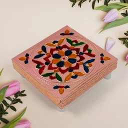 Meenakari Puja Chowki – Handcrafted Wooden Bajot Set | VoltDesk