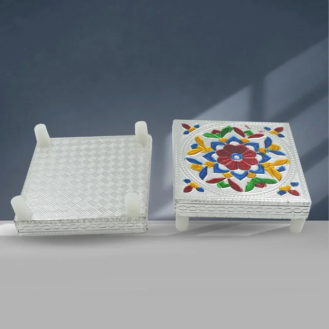 Meenakari Wooden Chowki – Handmade Puja Bajot Set for Home | VoltDesk
