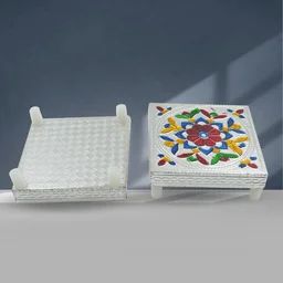 Meenakari Wooden Chowki – Handmade Puja Bajot Set for Home | VoltDesk