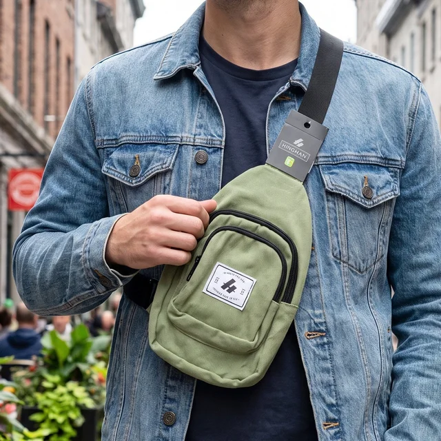 Men Multi Pocket Sling Crossbody Chest Bag Compact Canvas Bag (1 Pc)