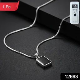 Men's Stainless-Steel Pendant Chain – Sleek Black Rectangle