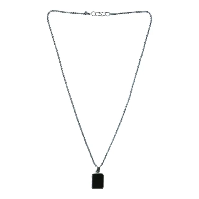 Men's Stainless-Steel Pendant Chain – Sleek Black Rectangle