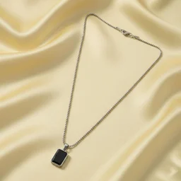 Men's Stainless-Steel Pendant Chain – Sleek Black Rectangle