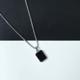 Men's Stainless-Steel Pendant Chain – Sleek Black Rectangle
