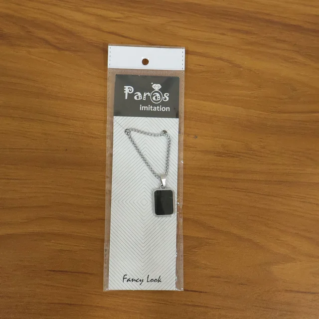 Men's Stainless-Steel Pendant Chain – Sleek Black Rectangle