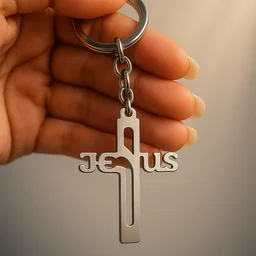 Metal Cross Keychain – Gujarati Jesus Script for Spiritual Style