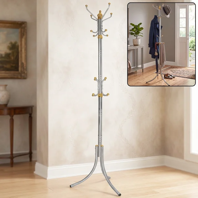 Metal Floor Standing Coat Rack Clothes Hanger Stand with Multi Hooks (1 Pc)