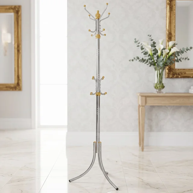 Metal Floor Standing Coat Rack Clothes Hanger Stand with Multi Hooks (1 Pc)
