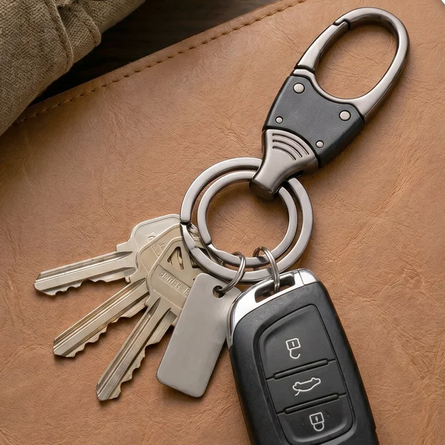 Metal Key Holder – Durable Dual Ring with Rotating Swivel