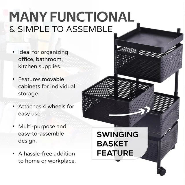 Metal Kitchen Trolley – 4 Layer Durable Storage Rack | Tidy Table