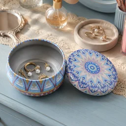 Metal Mandala Tin Box, Decorative Round Container for Candle and Trinkets (1 Pc)