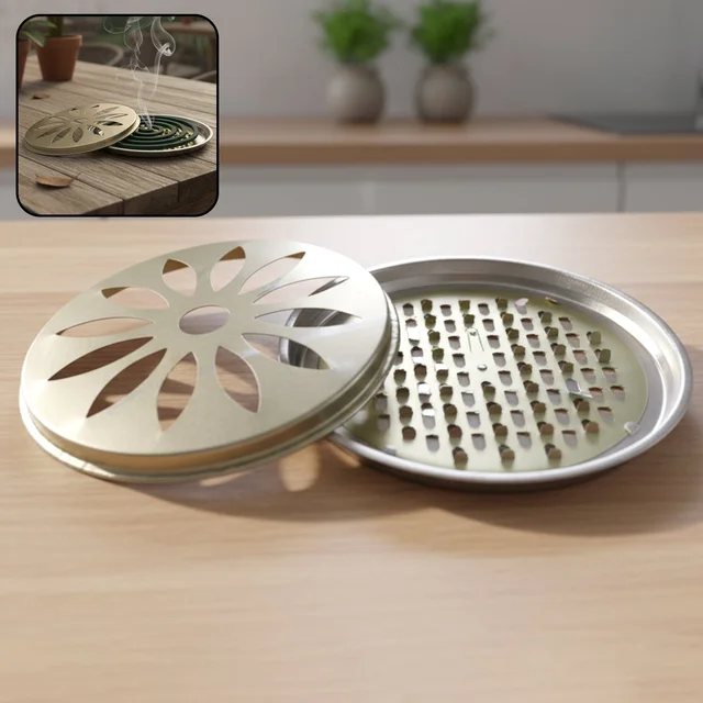 Metal Mosquito Coil Stand with Protective Cover – Durable and Safe