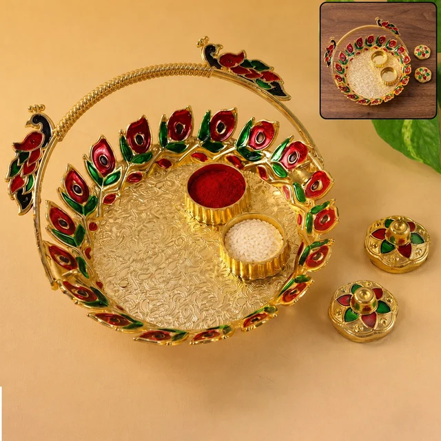 Metal Peacock Handle Kumkum Dish (1 Pc)