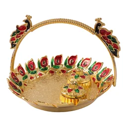 Metal Peacock Handle Kumkum Dish (1 Pc)