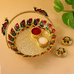 Metal Peacock Handle Kumkum Dish (1 Pc)