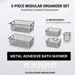 Metal Shower Caddy – Durable 5-Pc Bathroom Organizer Combo