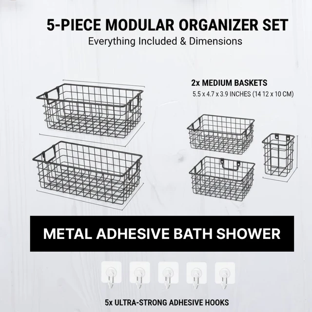 Metal Shower Caddy – Durable 5-Pc Bathroom Organizer Combo