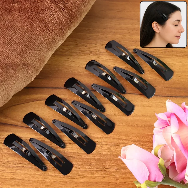 Metal Tik Tak Hair Clips – 12 Pc Matt Black Set | Calm & Curl