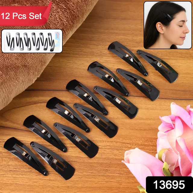 Metal Tik Tak Hair Clips – 12 Pc Matt Black Set | Calm & Curl