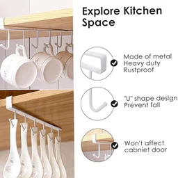 Metal Under-Shelf Storage Rack – 6 Hooks for Easy Organization