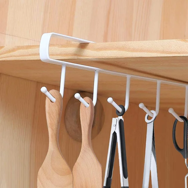 Metal Under-Shelf Storage Rack – 6 Hooks for Easy Organization
