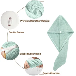 Microfiber Hair Drying Towel Wrap – Quick Absorbent Turban with Button Lock