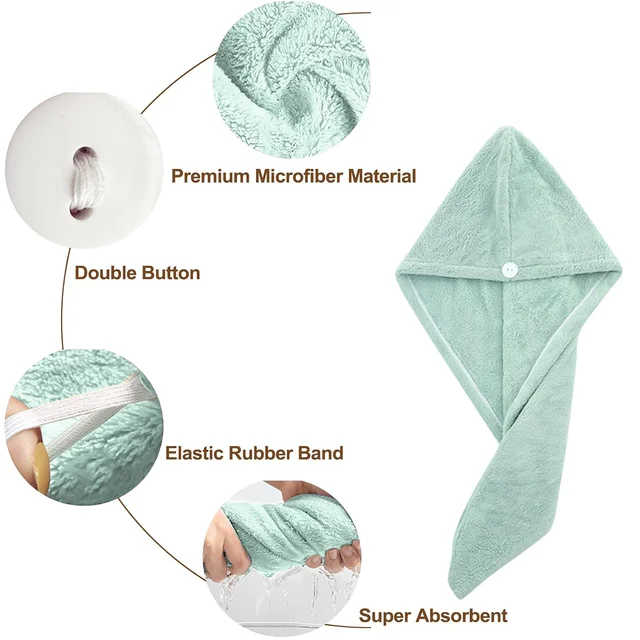 Microfiber Hair Drying Towel Wrap – Quick Absorbent Turban with Button Lock