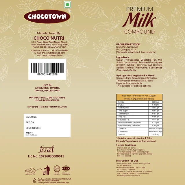 Milk Chocolate Compound Slab – Premium 500gm for Baking | Chocotown