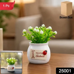 Mini Artificial Plant with Ceramic Pot White Flower Bonsai for Home Decor (1 Pc)