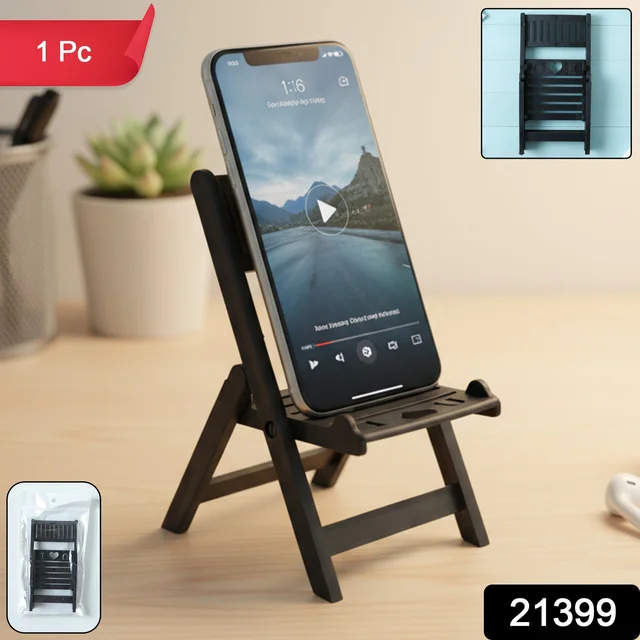 Mini Chair Mobile Stand – Foldable Black Phone Holder for Stable Viewing