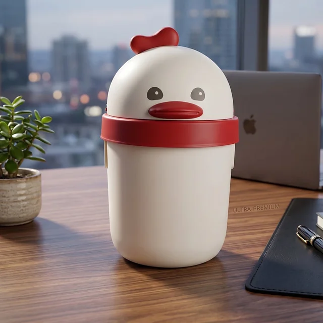 Mini Desktop Trash Can with Lid – Cute Chick Design for Office & Home