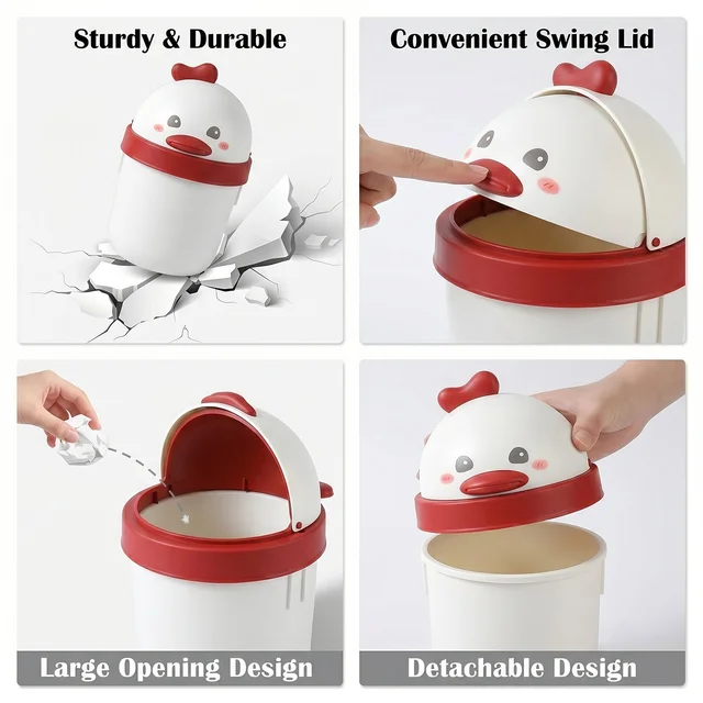 Mini Desktop Trash Can with Lid – Cute Chick Design for Office & Home