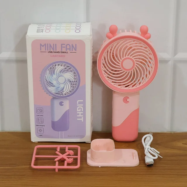 Mini Fan with LED Light – Portable & Rechargeable for Travel & Home
