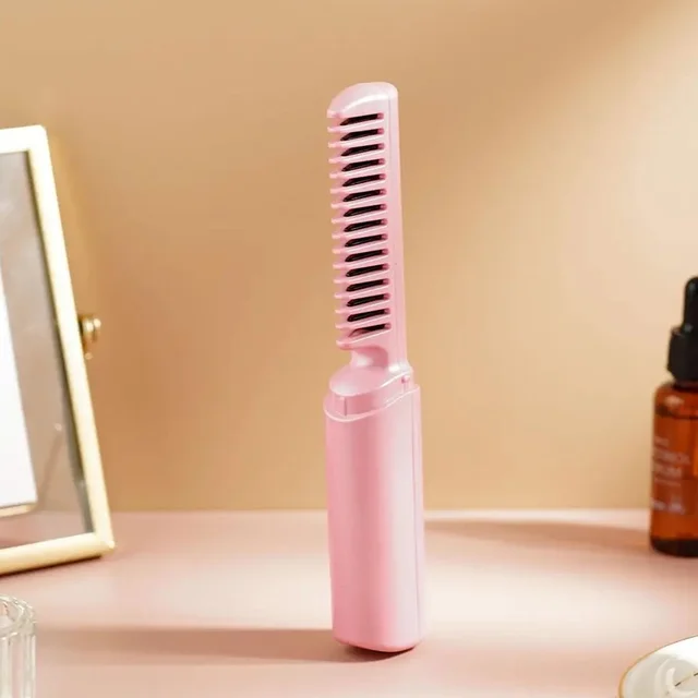 Mini Hair Straightener Brush – Cordless & Rechargeable for Travel