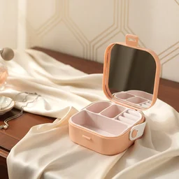 Mini Jewelry Storage Box – Compact Travel Organizer with Mirror