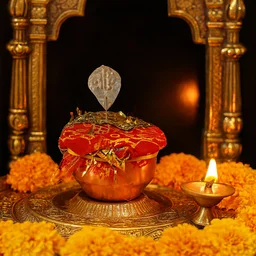 Mini Kalash Pooja Set – Decorative Copper-Style with Cloth Cover