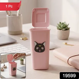 Mini Trash Can Pen Stand – Cute Desk Organizer with Lid